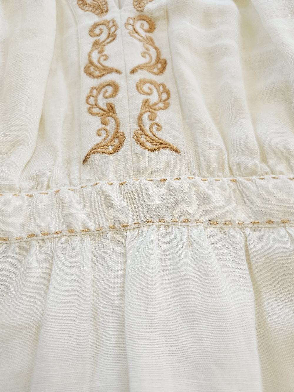 Cartolina Lizette Linen Blend Embroidered Belted Puff Sleeve Ivory Midi Dress M - Picture 10 of 16